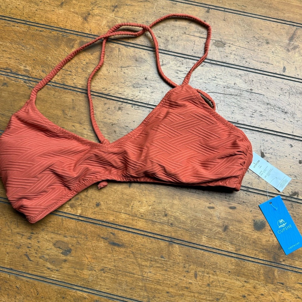 Cupshe Rust Textured Bikini Top - Terracotta Orange